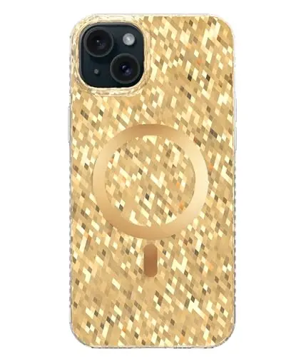 LONLI Hue - Champagne Gold Diamond Facet Sparkling Magnetic iPhone 15 uchun telefon g'ilofi - [Magsafe bilan mos keladi] - [Sparkle Glow Finish, Luxe Glitter Protection] - iPhone 15 uchun 