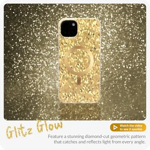 LONLI Hue - Champagne Gold Diamond Facet Sparkling Magnetic iPhone 15 uchun telefon g'ilofi - [Magsafe bilan mos keladi] - [Sparkle Glow Finish, Luxe Glitter Protection] - iPhone 15 uchun - LONLI (1)