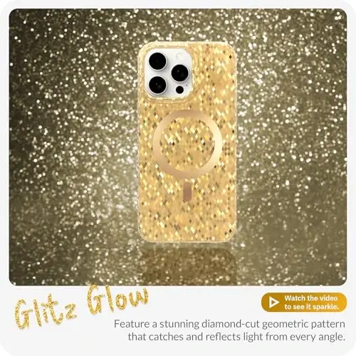 LONLI Hue - Champagne Gold Diamond Facet Sparkling Magnetic Phone Case for iPhone 15 Pro Max - [Magsafe bilan mos keladi] - [Sparkle Glow Finish, Luxe Glitter Protection] - iPhone 15 Pro Max uchun - LONLI (1)