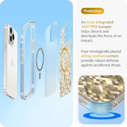 LONLI Hue - Champagne Gold Diamond Facet Sparkling Magnetic Phone Case for iPhone 15 Pro Max - [Magsafe bilan mos keladi] - [Sparkle Glow Finish, Luxe Glitter Protection] - iPhone 15 Pro Max uchun - 4