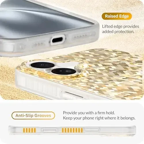 LONLI Hue - Champagne Gold Diamond Facet Sparkling Magnetic Phone Case for iPhone 16 - [Compatible with Magsafe] - [Sparkle Glow Finish, Luxe Glitter Protection] - for iPhone 16 - 5