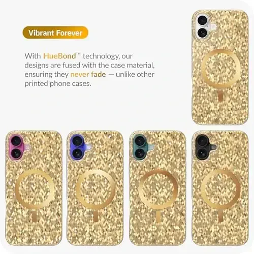 LONLI Hue - Champagne Gold Diamond Facet Sparkling Magnetic Phone Case for iPhone 16 - [Compatible with Magsafe] - [Sparkle Glow Finish, Luxe Glitter Protection] - for iPhone 16 - 7