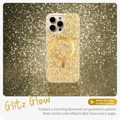 LONLI Hue - Champagne Gold Diamond Facet Sparkling Magnetic Phone Case for iPhone 16 Pro - [Compatible with Magsafe] - [Sparkle Glow Finish, Luxe Glitter Protection] - for iPhone 16 Pro - 2
