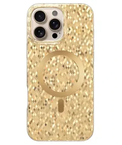 LONLI Hue - Champagne Gold Diamond Facet Sparkling Magnetic Phone Case for iPhone 16 Pro Max - [Compatible with Magsafe] - [Sparkle Glow Finish, Luxe Glitter Protection] - for iPhone 16 Pro Max - 1