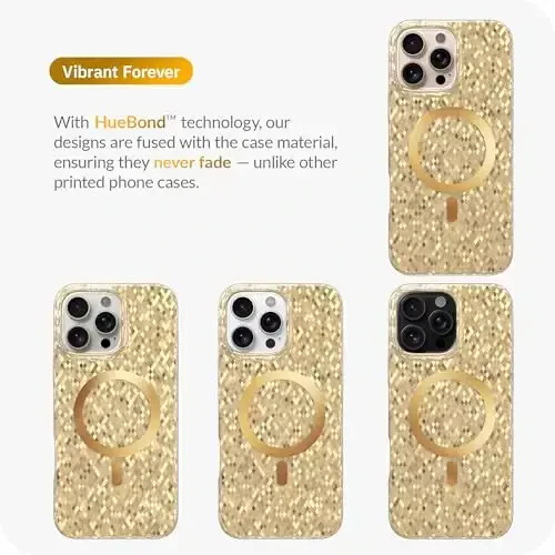 LONLI Hue - Champagne Gold Diamond Facet Sparkling Magnetic Phone Case for iPhone 16 Pro Max - [Compatible with Magsafe] - [Sparkle Glow Finish, Luxe Glitter Protection] - for iPhone 16 Pro Max - 7
