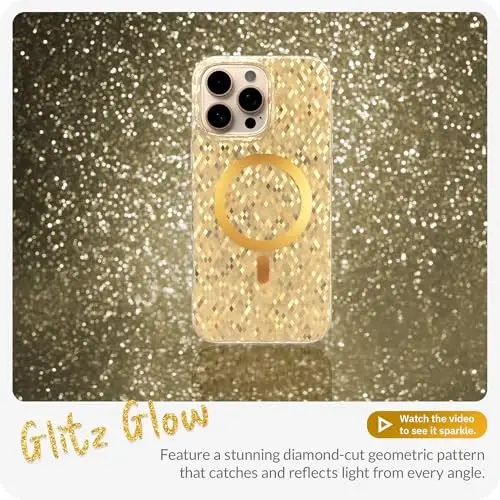 LONLI Hue - Champagne Gold Diamond Facet Sparkling Magnetic Phone Case for iPhone 16 Pro Max - [Magsafe bilan mos] - [Sparkle Glow Finish, Luxe Glitter Protection] - iPhone 16 Pro Max uchun - LONLI (1)