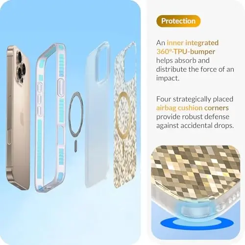 LONLI Hue - Champagne Gold Diamond Facet Sparkling Magnetic Phone Case for iPhone 16 Pro Max - [Magsafe bilan mos] - [Sparkle Glow Finish, Luxe Glitter Protection] - iPhone 16 Pro Max uchun - 4