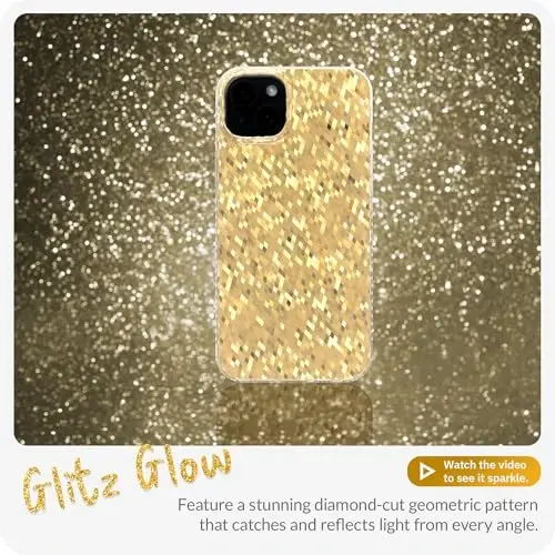LONLI Hue - Champagne Gold Diamond Facet Sparkling Phone Case for iPhone 15 Plus - [Sparkle Glow Finish, Luxe Glitter Protection] - [360° Shock-Absorbent Bumper] - for iPhone 15 Plus - 2