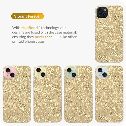 LONLI Hue - Champagne Gold Diamond Facet Sparkling Phone Case for iPhone 15 Plus - [Sparkle Glow Finish, Luxe Glitter Protection] - [360° Shock-Absorbent Bumper] - for iPhone 15 Plus - 7