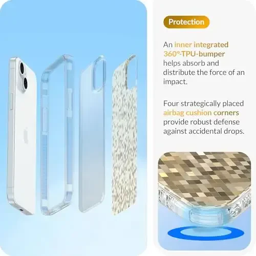 LONLI Hue - Champagne Gold Diamond Facet Sparkling Phone Case for iPhone 15 - [Sparkle Glow Finish, Luxe Glitter Protection] - [360° Shock-Absorbent Bumper] - for iPhone 15 - 4