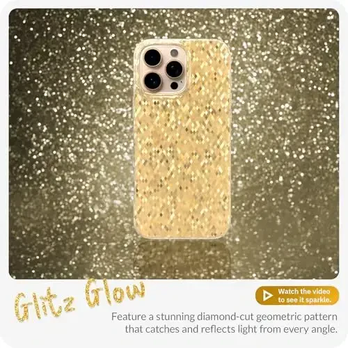 LONLI Hue - Champagne Gold Diamond Facet Sparkling Phone Case for iPhone 16 Pro Max - [Sparkle Glow Finish, Luxe Glitter Protection] - [360° Shock-Absorbent Bumper] - for iPhone 16 Pro Max - 2
