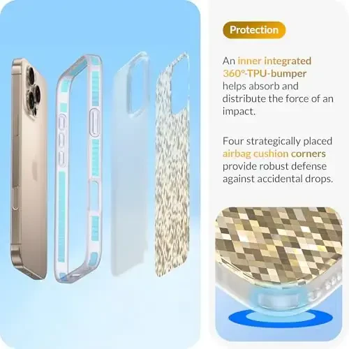 LONLI Hue - Champagne Gold Diamond Facet Sparkling Phone Case for iPhone 16 Pro Max - [Sparkle Glow Finish, Luxe Glitter Protection] - [360° Shock-Absorbent Bumper] - for iPhone 16 Pro Max - 4