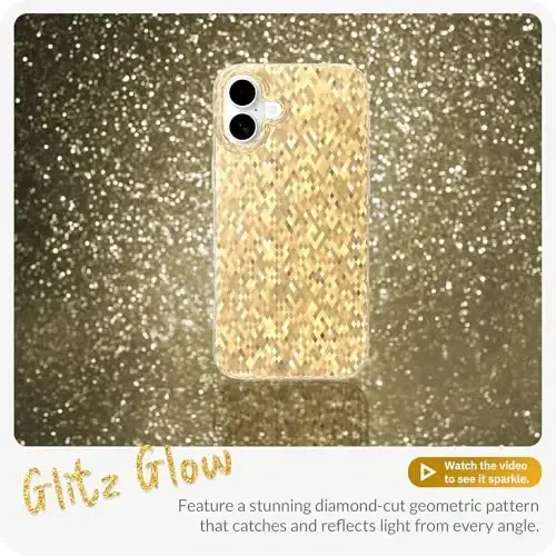 LONLI Hue - Champagne Gold Diamond Facet Sparkling Phone Case for iPhone 16 - [Sparkle Glow Finish, Luxe Glitter Protection] - [360° Shock-Absorbent Bumper] - for iPhone 16 - 2
