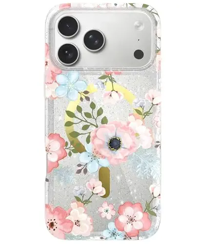 LONLI Hue - для чехла iPhone 17 Pro Magnetic - [Совместимо с Magsafe] - [Золотое кольцо] - Прозрачный милый ударопрочный защитный чехол для телефона для девочек и женщин - Матовый цветочный 