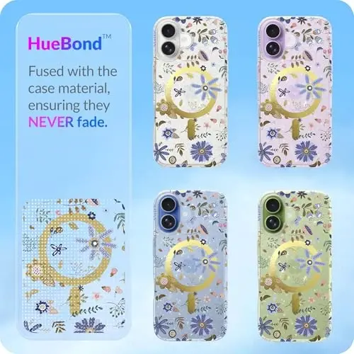 LONLI Hue - для чехла iPhone 17 с магнитным кольцом - [Совместимо с Magsafe] - [Золотое кольцо] - Прозрачный милый противоударный защитный чехол для телефона для девочек и женщин - Ботанический сад - 5
