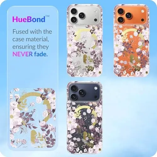 LONLI Hue - для iPhone 17 Pro Max Магнитный чехол - [Совместимость с Magsafe] - [Золотое кольцо] - Прозрачный милый противоударный защитный чехол для телефонов для девочек и женщин - Фиолетовый цветущий - 5