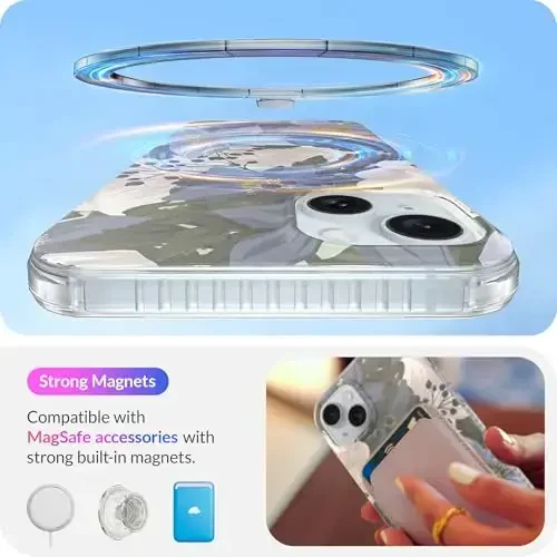 LONLI Hue - for iPhone 15 Case [Compatible with Magsafe] - Blue Flower Phone Case - [360° Shock-Absorbent Bumper] - Cute, Unique and Aesthetic Phone Cover for Girls and Women - 3