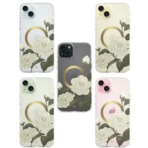 LONLI Hue - for iPhone 15 Case [Compatible with Magsafe] - Camellia Phone Case - [360° Shock-Absorbent Bumper] - Cute, Unique and Aesthetic Phone Cover for Girls and Women - 7