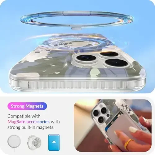 LONLI Hue - for iPhone 15 Pro Case [Compatible with Magsafe] - Blue Flower Phone Case - [360° Shock-Absorbent Bumper] - Cute, Unique and Aesthetic Phone Cover for Girls and Women - 3