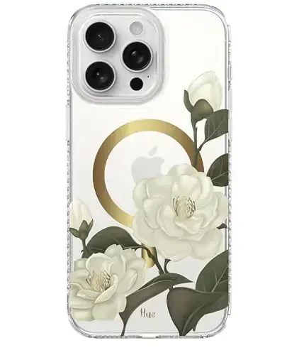 LONLI Hue - for iPhone 15 Pro Case [Compatible with Magsafe] - Camellia Phone Case - [360° Shock-Absorbent Bumper] - Cute, Unique and Aesthetic Phone Cover for Girls and Women - 1