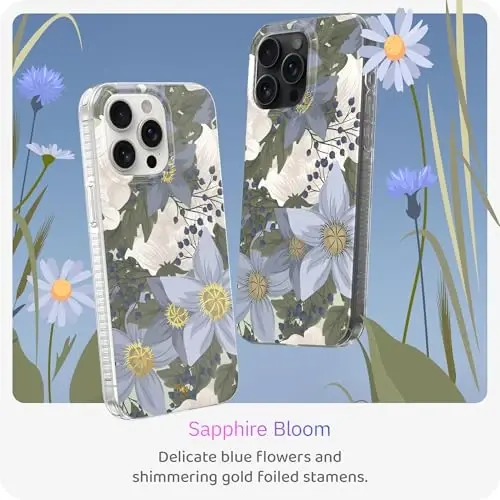 LONLI Hue - for iPhone 15 Pro Max Case [Compatible with Magsafe] - Blue Flower Phone Case - [360° Shock-Absorbent Bumper] - Cute, Unique and Aesthetic Phone Cover for Girls and Women - 2