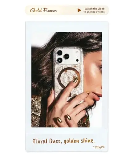 LONLI Hue for iPhone 15 Pro Max Case, Golden Floral Elegant Aesthetic | Compatible with MagSafe, Strong Magnets, Shockproof Bumper, Elegant Unique Aesthetic for Girls and Women - 3