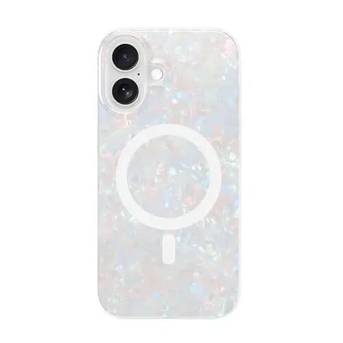 LONLI Hue for iPhone 16 Case, Elegant White Pearl Tort Magnetic | Compatible with MagSafe, Strong Magnets, Shockproof Bumper, Cute Unique Aesthetic for Girls and Women - 1