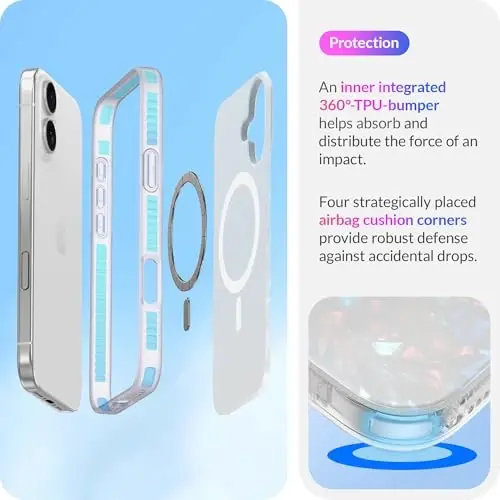 LONLI Hue for iPhone 16 Case, Elegant White Pearl Tort Magnetic | Compatible with MagSafe, Strong Magnets, Shockproof Bumper, Cute Unique Aesthetic for Girls and Women - 6