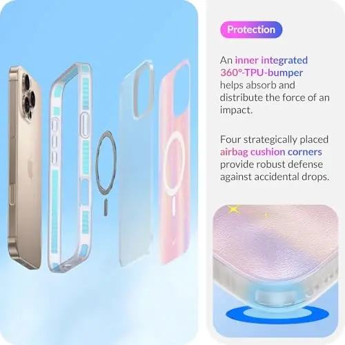 LONLI Hue for iPhone 16 Pro Case, Pink Luminous Dreamy Cute Magnetic | Compatible with MagSafe, Strong Magnets, Shockproof Bumper, Cute Unique Aesthetic for Girls and Women - 6