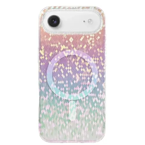 LONLI Hue for iPhone 17 Air Magnit G‘ilofi — 'Prismatic Pixel Confetti' Yaltiroq, Magsafe bilan mos keladi, Yoqimli estetik yupqa zarbaga chidamli bamper, Ayollar va qizlar uchun tiniq telefon qoplami (Kamalak) 