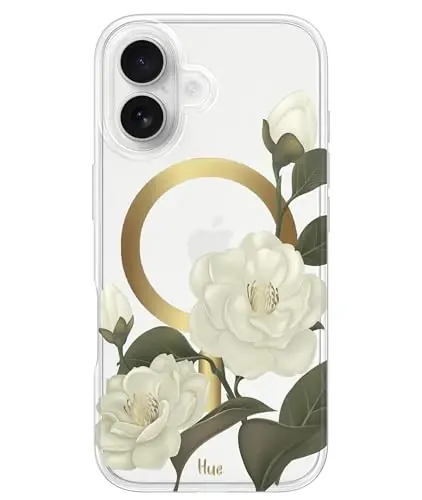 LONLI Hue for iPhone 17 Case - Camellia with Gold Foiled Stamens Shockproof Magnetic Phone Cover - [Compatible with Magsafe] - Elegant, Unique and Aesthetic 