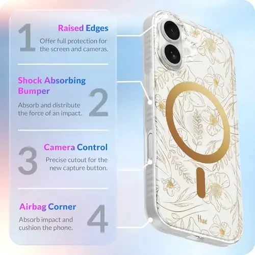 LONLI Hue for iPhone 17 Case - Golden Floral Shockproof Magnetic Phone Cover - [Compatible with Magsafe] - Elegant, Unique and Aesthetic for Women and Girls - 5
