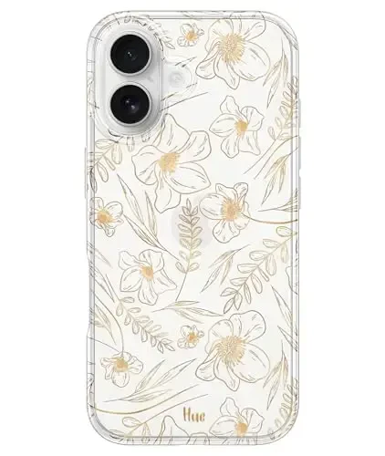 LONLI Hue for iPhone 17 Case - Golden Floral Shockproof Phone Cover - [Shock-Absorbent Bumper] - Elegant, Unique and Aesthetic for Women and Girls for Women and Girls - 1