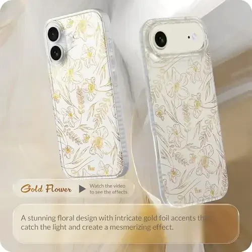 LONLI Hue for iPhone 17 Case - Golden Floral Shockproof Phone Cover - [Shock-Absorbent Bumper] - Elegant, Unique and Aesthetic for Women and Girls for Women and Girls - LONLI (1)