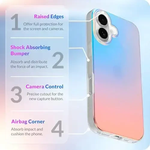 LONLI Hue for iPhone 17 Case - Holographic Iridescent Shockproof Cute Phone Cover - [Shock-Absorbent Bumper] - Cute, Unique and Aesthetic for Women and Girls - 6