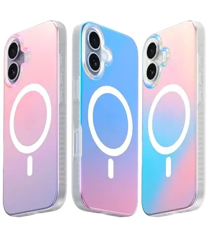 LONLI Hue for iPhone 17 Case - Holographic Iridescent Shockproof Magnetic Cute Phone Cover - [Compatible with Magsafe] - Cute, Unique and Aesthetic for Women and Girls - LONLI