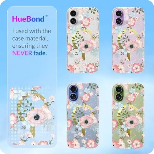 LONLI Hue - for iPhone 17 Magnetic Case - [Compatible with Magsafe] - [Gold Ring] - Clear Cute Shockproof Protective Phone Cover for Girls and Women - Frosted Floral - 5