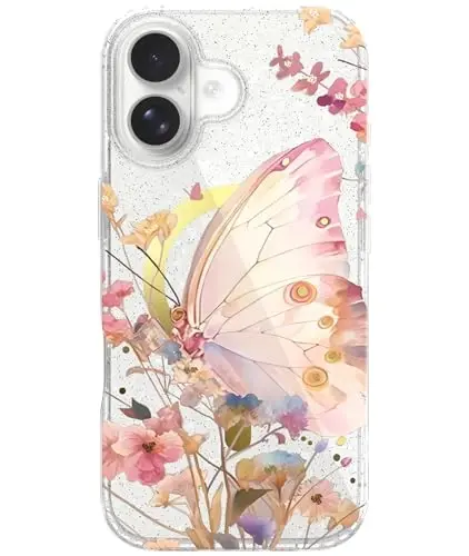 LONLI Hue - for iPhone 17 Magnetic Case - [Compatible with Magsafe] - [Gold Ring] - Clear Cute Shockproof Protective Phone Cover for Girls and Women - Garden Butterfly 