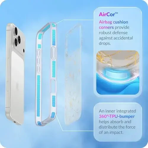 LONLI Hue for iPhone 17 Pro Case - Golden Floral Shockproof Phone Cover - [Shock-Absorbent Bumper] - Elegant, Unique and Aesthetic for Women and Girls - 3