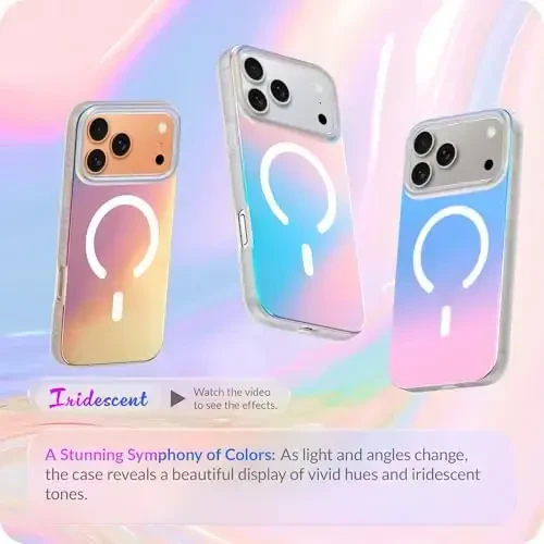 LONLI Hue for iPhone 17 Pro Case - Holographic Iridescent Shockproof Magnetic Cute Phone Cover - [Compatible with Magsafe] - Cute, Unique and Aesthetic for Women and Girls - 2