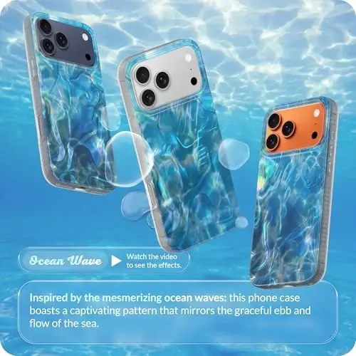 LONLI Hue for iPhone 17 Pro Case - Ocean Waves Shockproof Phone Cover - [Shock-Absorbent Bumper] - Cute, Unique and Aesthetic - 2
