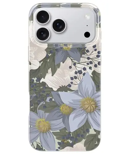 LONLI Hue for iPhone 17 Pro Case - Sapphire Bloom Blue Flower Shockproof Magnetic Phone Cover - [Compatible with Magsafe] - Elegant, Unique and Aesthetic 