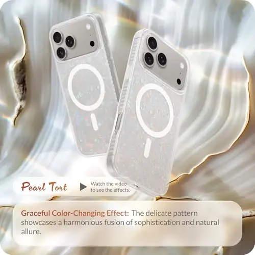 LONLI Hue for iPhone 17 Pro Case - White Pearl Tort Shockproof Magnetic Phone Cover - [Compatible with Magsafe] - Elegant, Unique and Aesthetic - 2