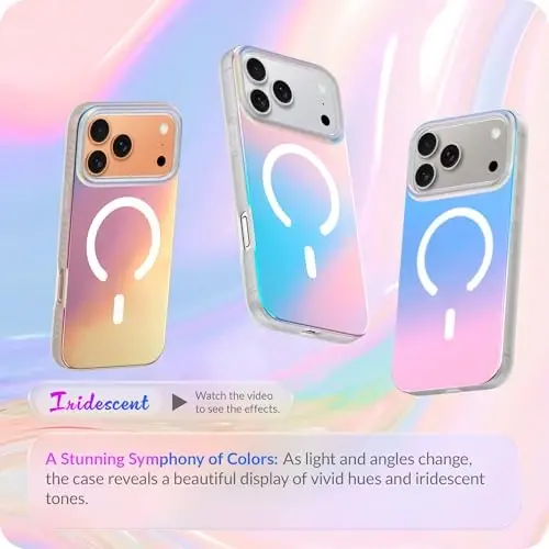 LONLI Hue for iPhone 17 Pro Max Case - Holographic Iridescent Shockproof Magnetic Cute Phone Cover - [Compatible with Magsafe] - Cute, Unique and Aesthetic for Women and Girls - 2