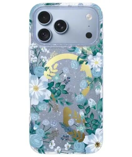 LONLI Hue for iPhone 18 Pro & 17 Pro Case, Blue Floral Botanical | Clear Protective, Compatible with MagSafe, Strong Magnets, Clear Protective, Elegant Aesthetic for Girls and Women - LONLI