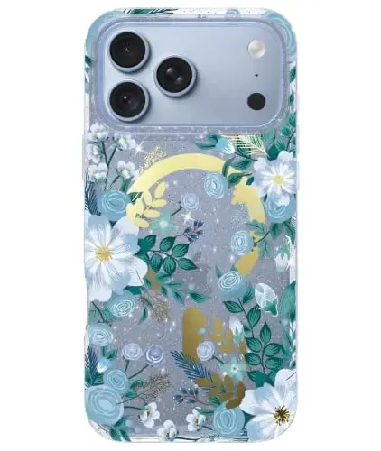 LONLI Hue for iPhone 18 Pro & 17 Pro Case, Blue Floral Botanical | Clear Protective, Compatible with MagSafe, Strong Magnets, Clear Protective, Elegant Aesthetic for Girls and Women - 1