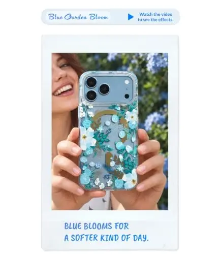 LONLI Hue for iPhone 18 Pro & 17 Pro Case, Blue Floral Botanical | Clear Protective, Compatible with MagSafe, Strong Magnets, Clear Protective, Elegant Aesthetic for Girls and Women - 2