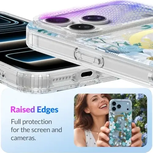LONLI Hue for iPhone 18 Pro & 17 Pro Case, Blue Floral Botanical | Clear Protective, Compatible with MagSafe, Strong Magnets, Clear Protective, Elegant Aesthetic for Girls and Women - 6