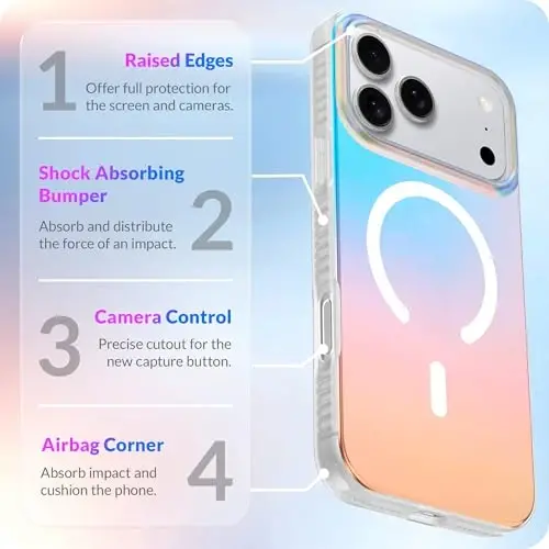 LONLI Hue for iPhone 18 Pro & 17 Pro Case, Color-Shift Iridescent | Compatible with MagSafe, Strong Magnets, Shockproof Bumper, Cute Unique Aesthetic for Girls and Women - 5