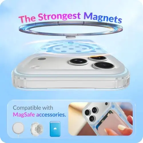 LONLI Hue for iPhone 18 Pro & 17 Pro Case, Glacier Blue Aqua Polka Dot | Color-Shift, Compatible with MagSafe, Strong Magnets, Clear Protective, Unique Aesthetic - 4